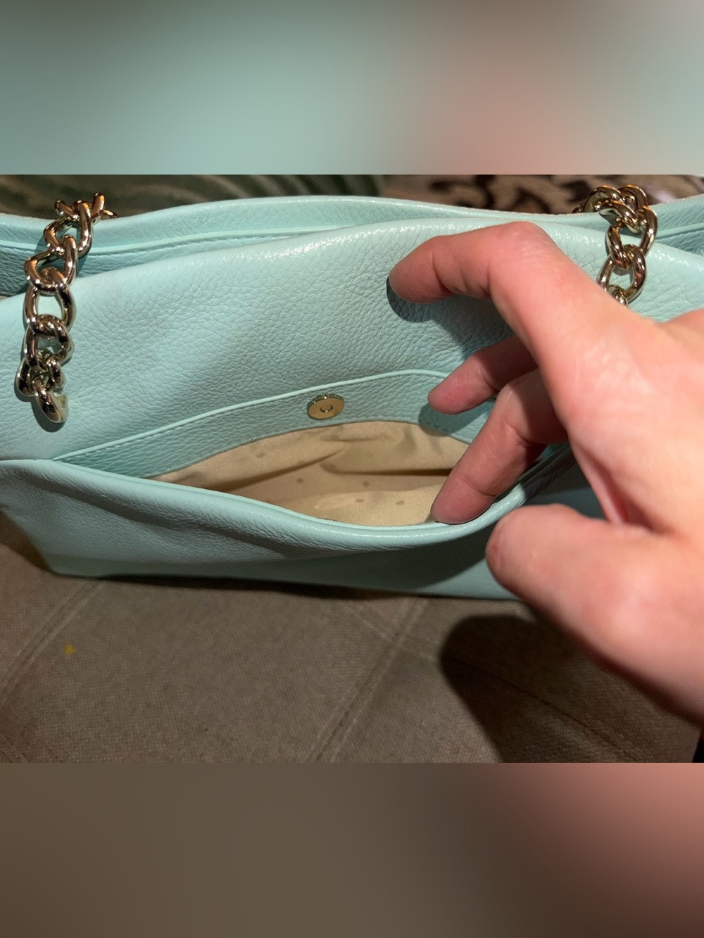 kate spade mint green Pebbled Leather Shoulder Bag with Chain Straps - Picture 4 of 5